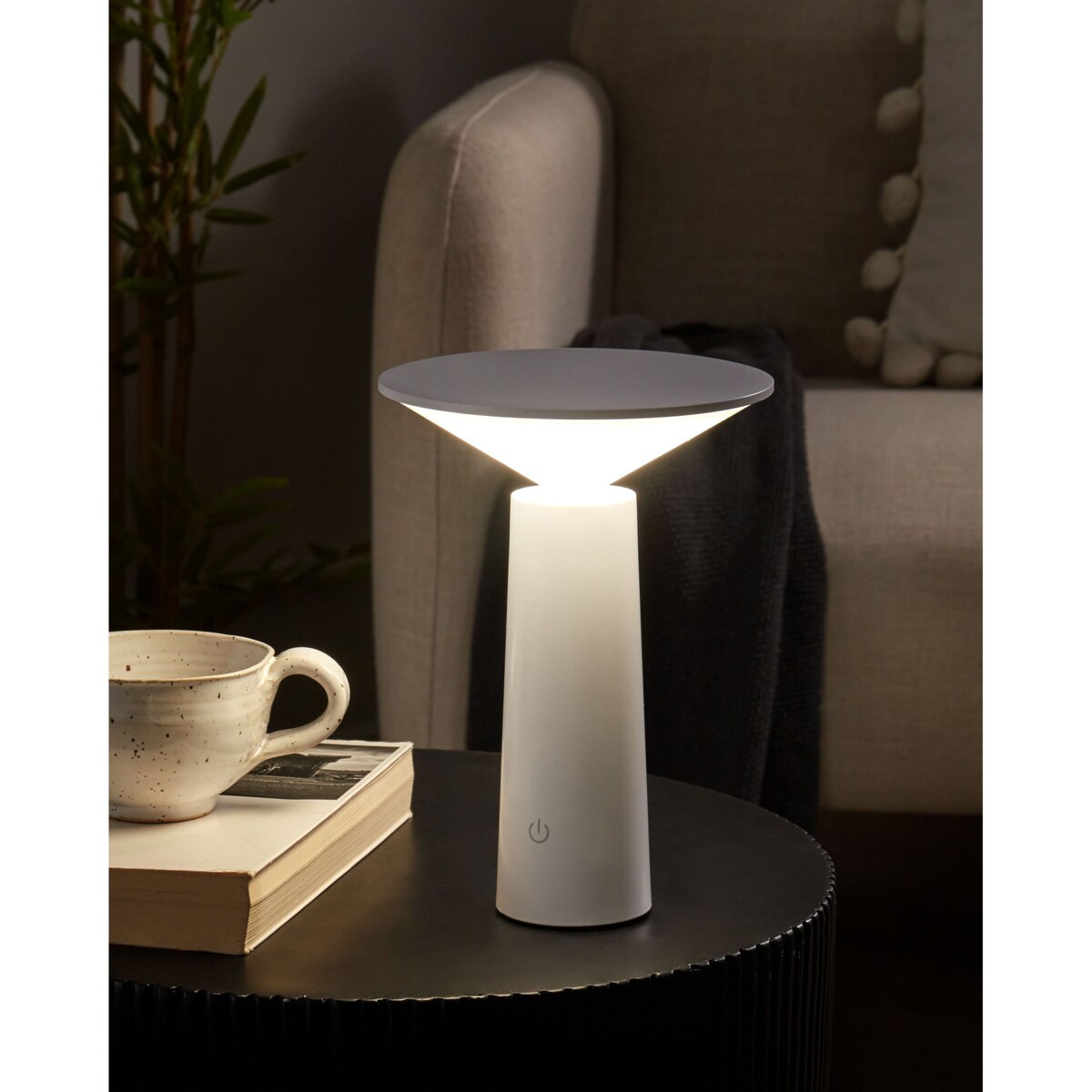 Bezprzewodowa lampa stołowa metalowa biała LEVIRA