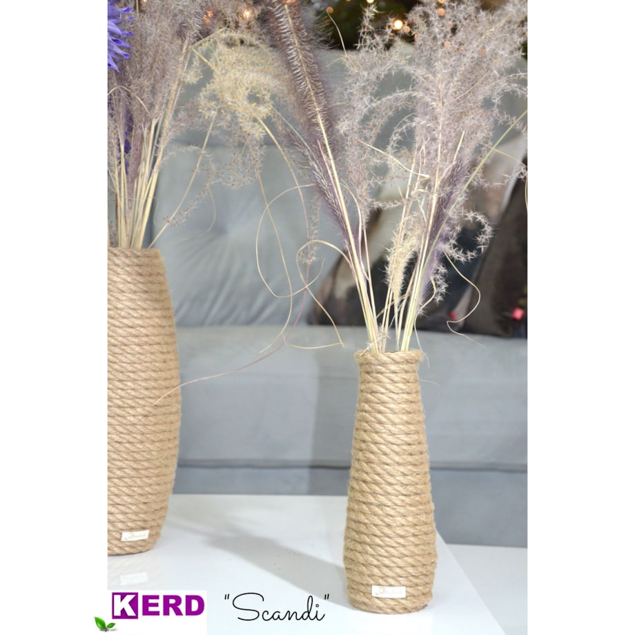 Wazon SCANDI w stylu BOHO jutowy do suszonej trawy i kwiatów * pleciony sznurek jutowy naturalny do trawy pampasowej kompozycji h 23 cm styl skandynawski