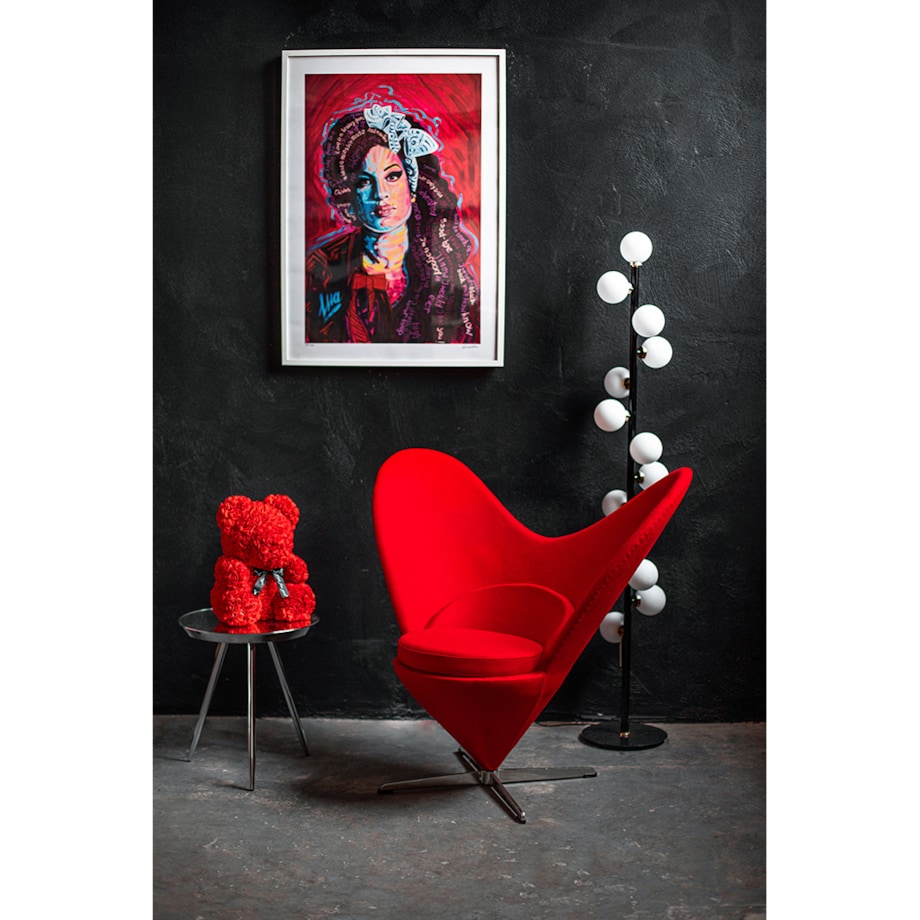 Fotel SERCE czerwony - włókno szklane, wełna, podstawa aluminiowa