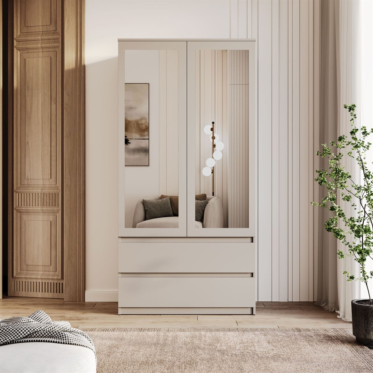 Dwudrzwiowa szafa HANA SS-90 z lustrem, kaszmir