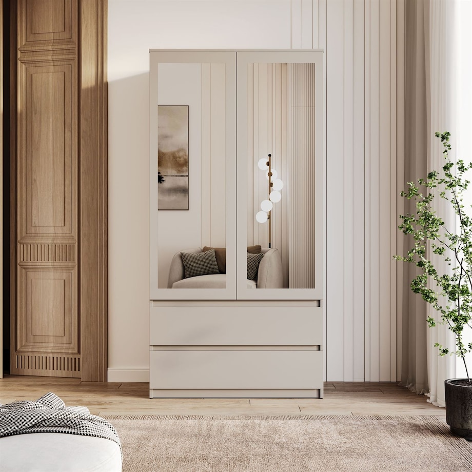 Dwudrzwiowa szafa HANA SS-90 z lustrem, kaszmir