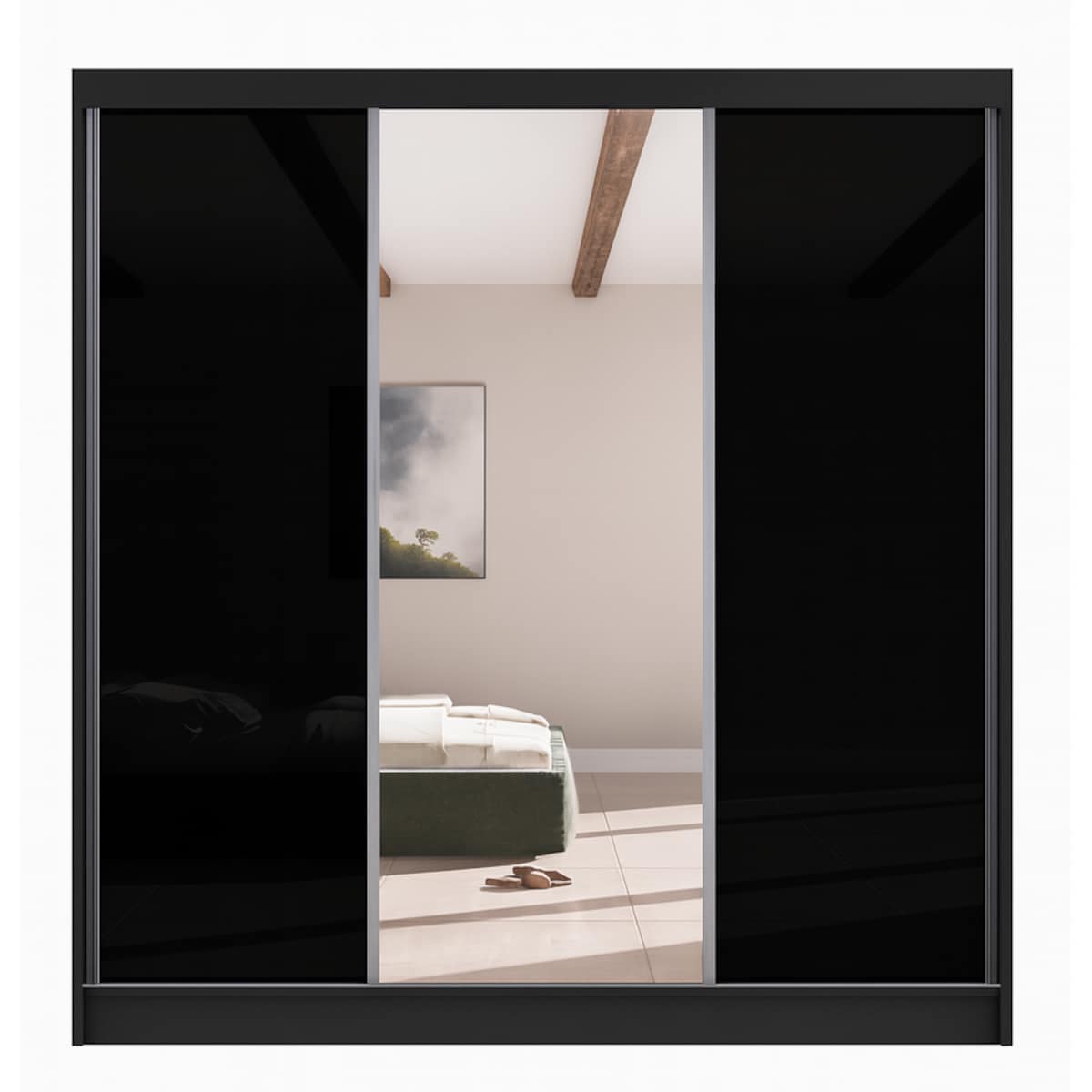 Szafa przesuwna VIOLA V200 z lustrem do garderoby, sypialni - czarna