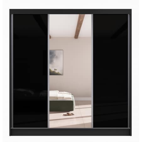 Szafa przesuwna VIOLA V200 z lustrem do garderoby, sypialni - czarna