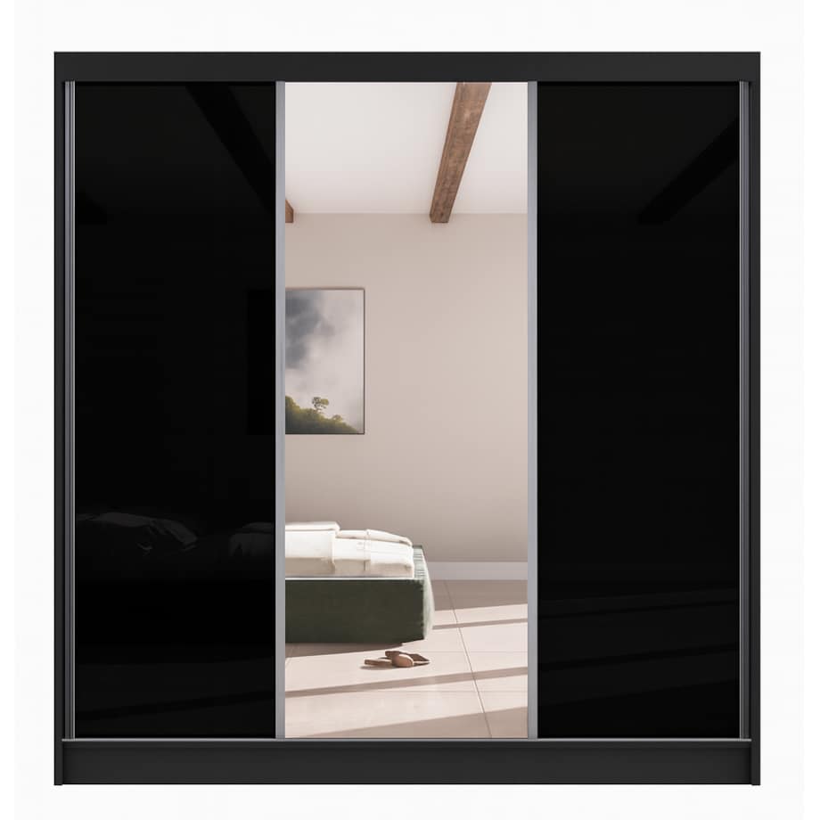 Szafa przesuwna VIOLA V200 z lustrem do garderoby, sypialni - czarna