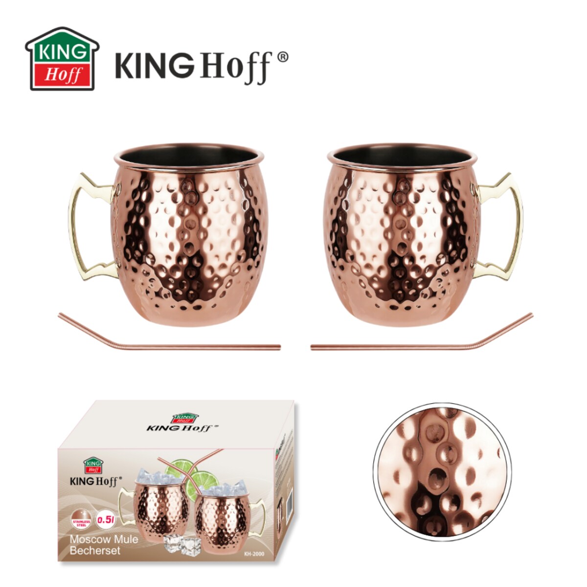 Kinghoff zestaw stalowych kubków 500ml do drinków Moscow Mule 64485