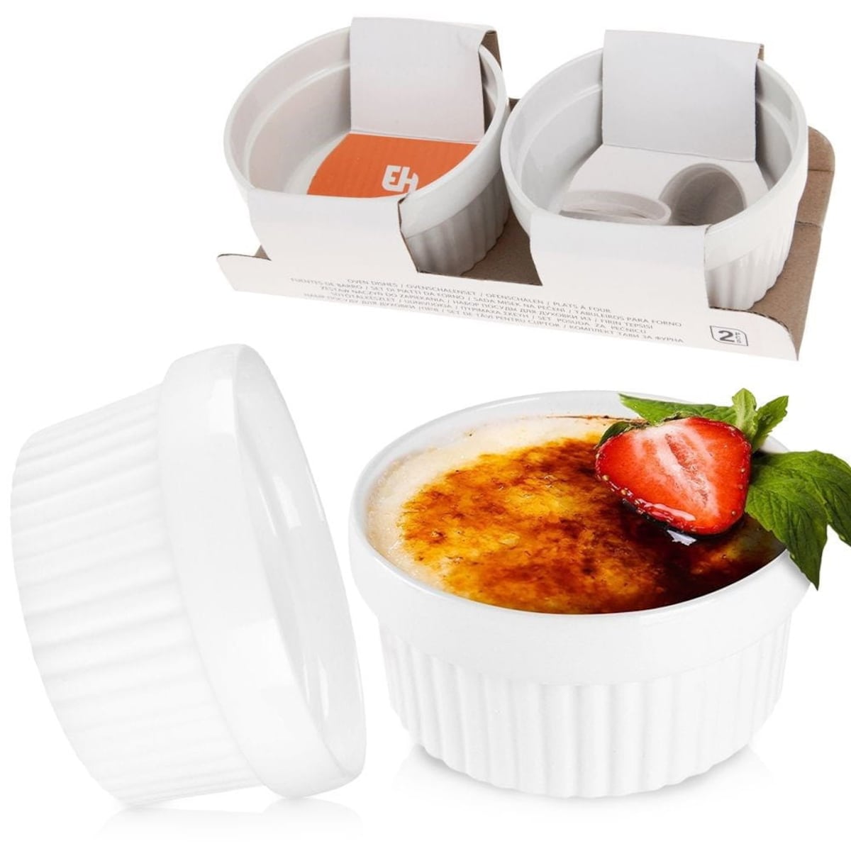 Ceramiczne miseczki, kokilki wielofunkcyjne 185 ml - 2 sztuki, kolor biały