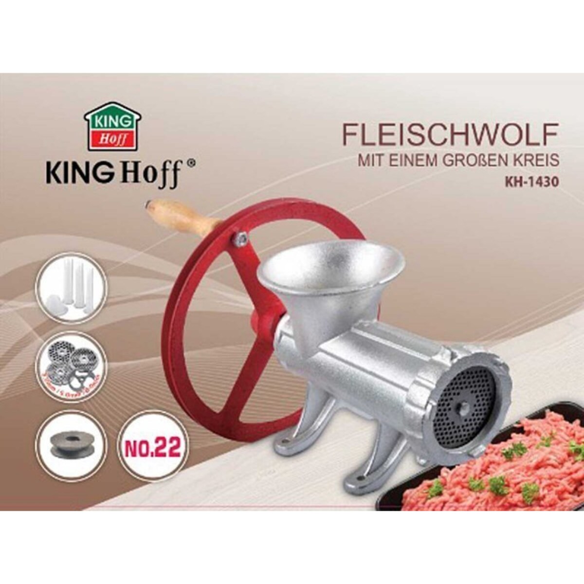 Żeliwna Maszynka #22 Do Mielenia Mięsa Kinghoff Kh-1430