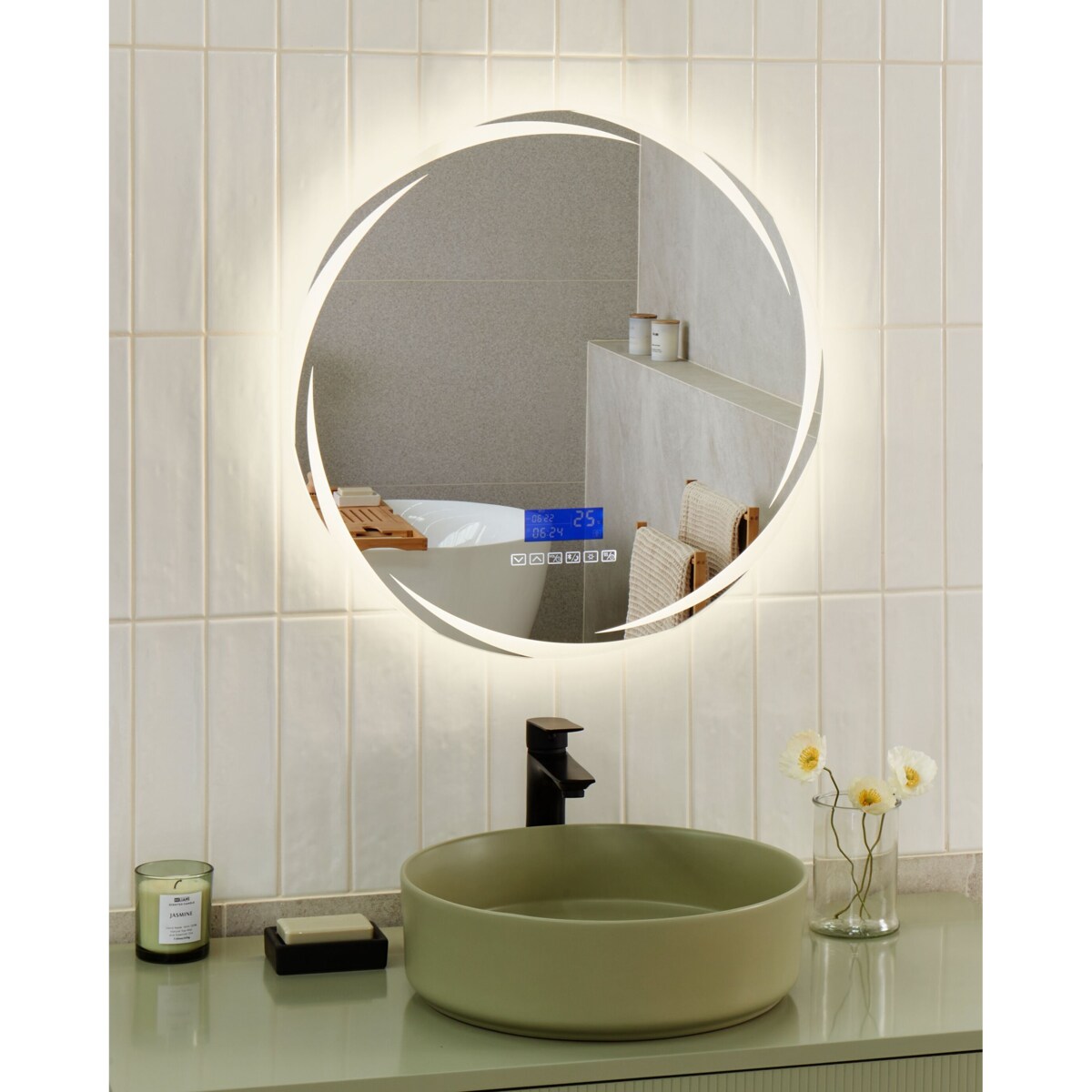 Lustro ścienne LED z głośnikiem Bluetooth 60 cm srebrne TANAY