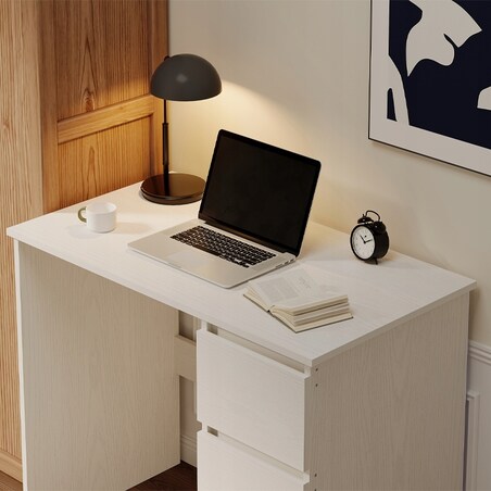 Biurko komputerowe stolik białe młodzieżowe nowoczesne z szufladami loft