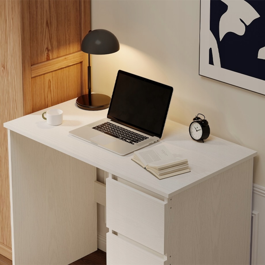 Biurko komputerowe stolik białe młodzieżowe nowoczesne z szufladami loft