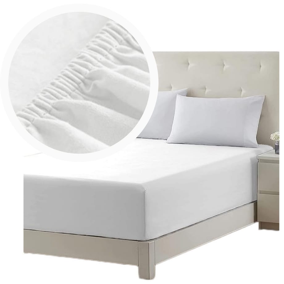 Prześcieradło bawełniane 180x200 cm z tkaniny HOTELOWE NA WYSOKI MATERAC 30CM BIAŁE NA GUMCE