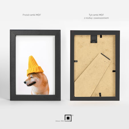 Czarna ramka na zdjęcia 10x15 cm rama MDF z plexi wisząca stojąca klasyczna ramka