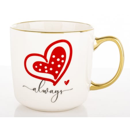 Kubek porcelanowy 385 ml z czerwonym sercem 9x12,5x9 cm i napisem ALWAYS