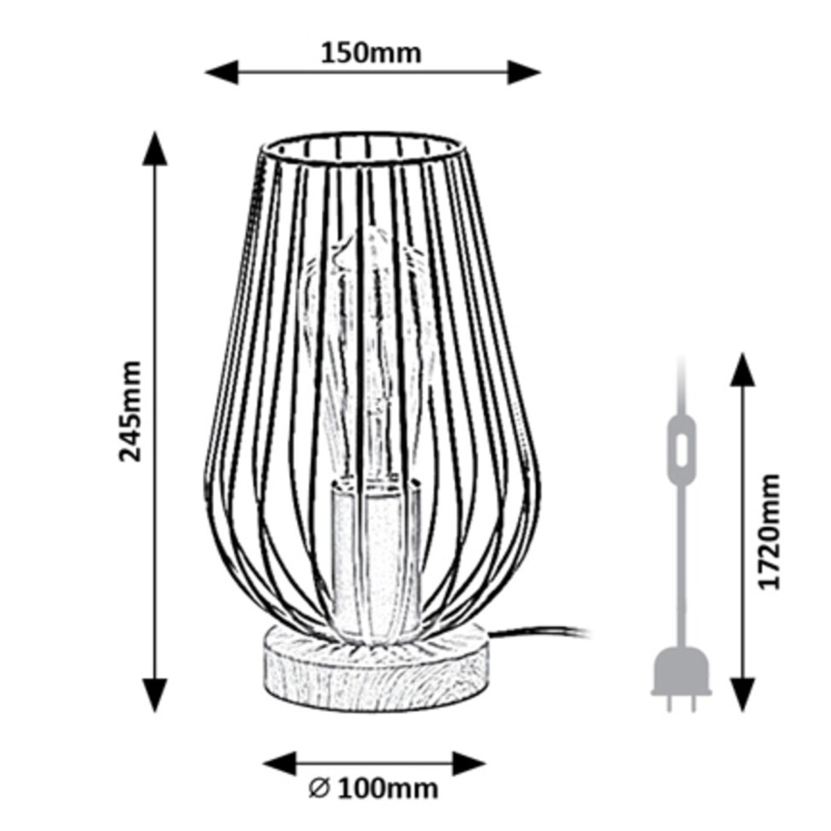 Druciana lampa stołowa Gremio 6915 gabinet metalowa klatka czarna drewno