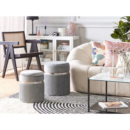 Zestaw 2 welurowych pufów ze schowkiem jasnoszary CAMDENTON