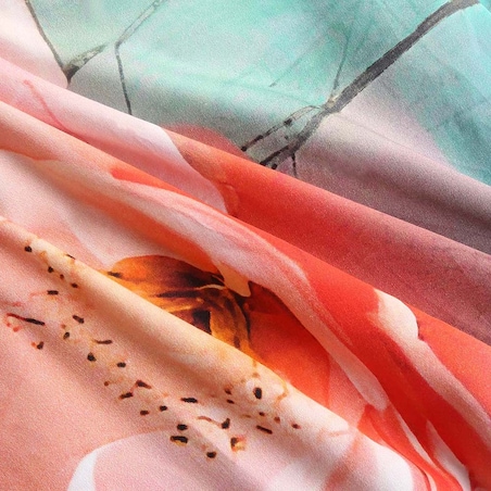 Pościel satyna bawełniana 160x200 Roselle szara i zielona w różowe kwiaty, Satynlove Premium