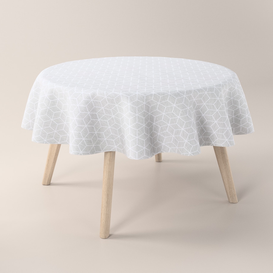 Obrus okrągły 130 x 130 cm wzór sześcianów na szarym tle