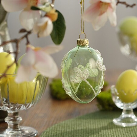 VILLA ITALIA Bombka jajko wielkanocne zielone z koralikami 9 cm