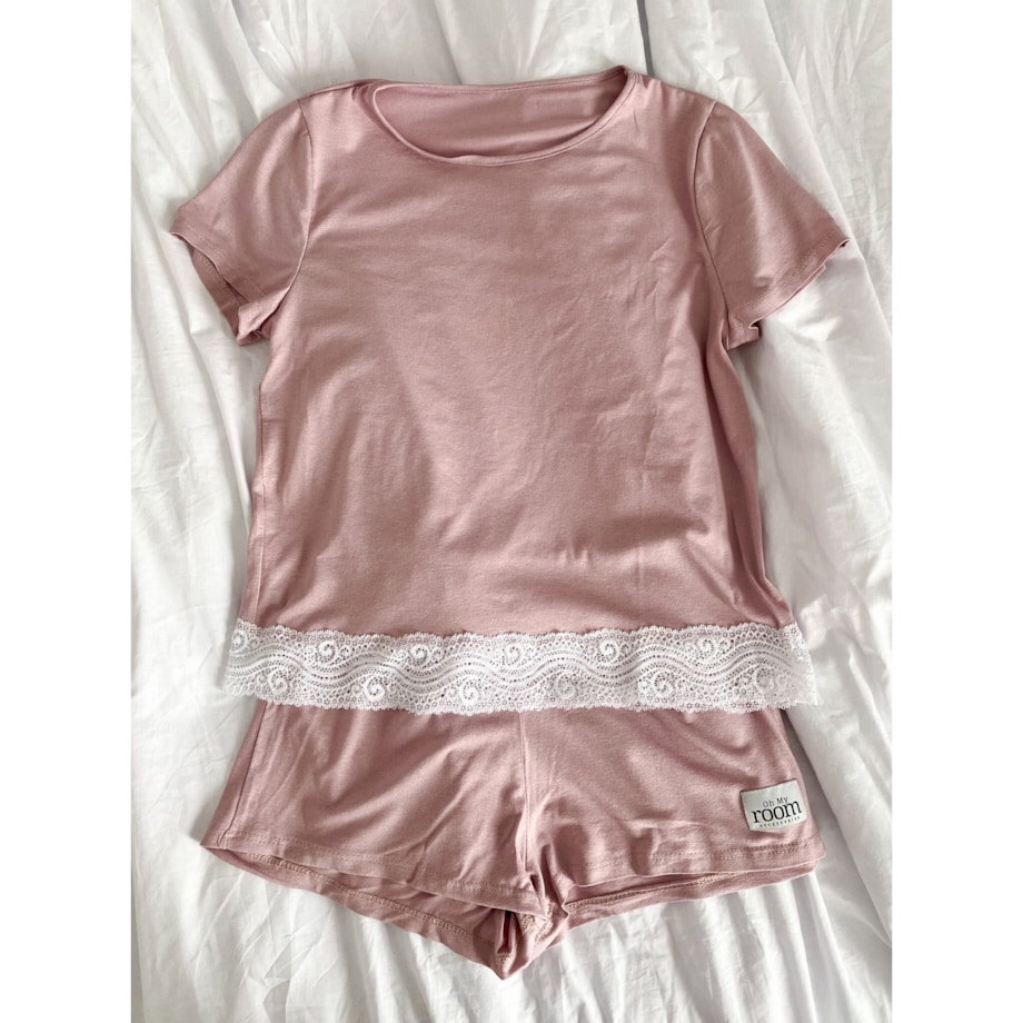 Piżama Damska Z Koronką Brudny Róż L/Xl