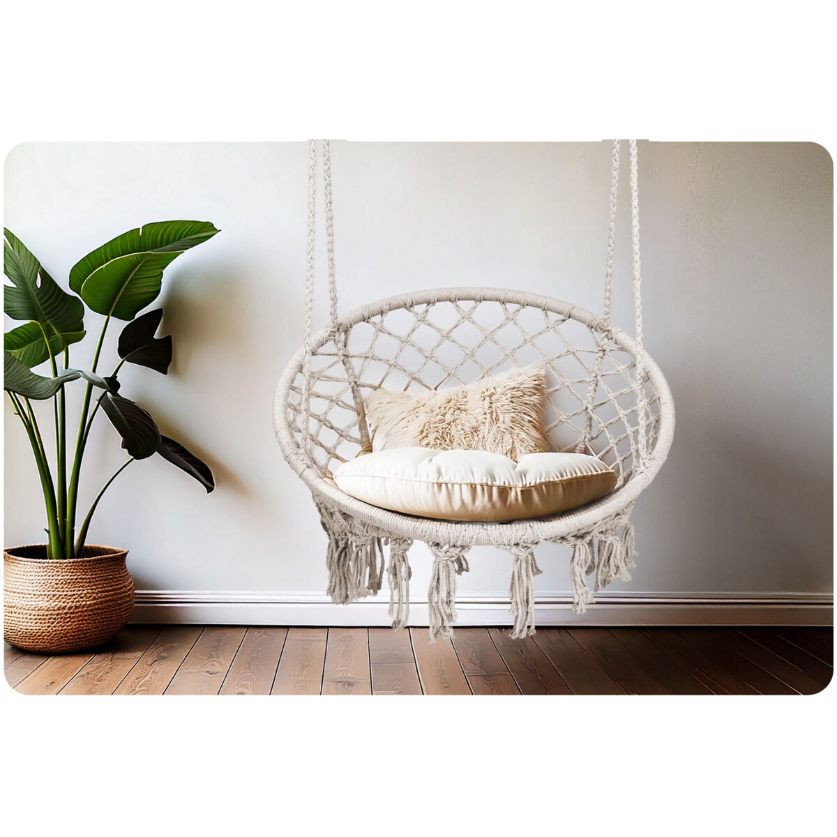 Huśtawka bocianie gniazdo ogrodowa z poduszką fotel wiszący boho Sofotel beżowa