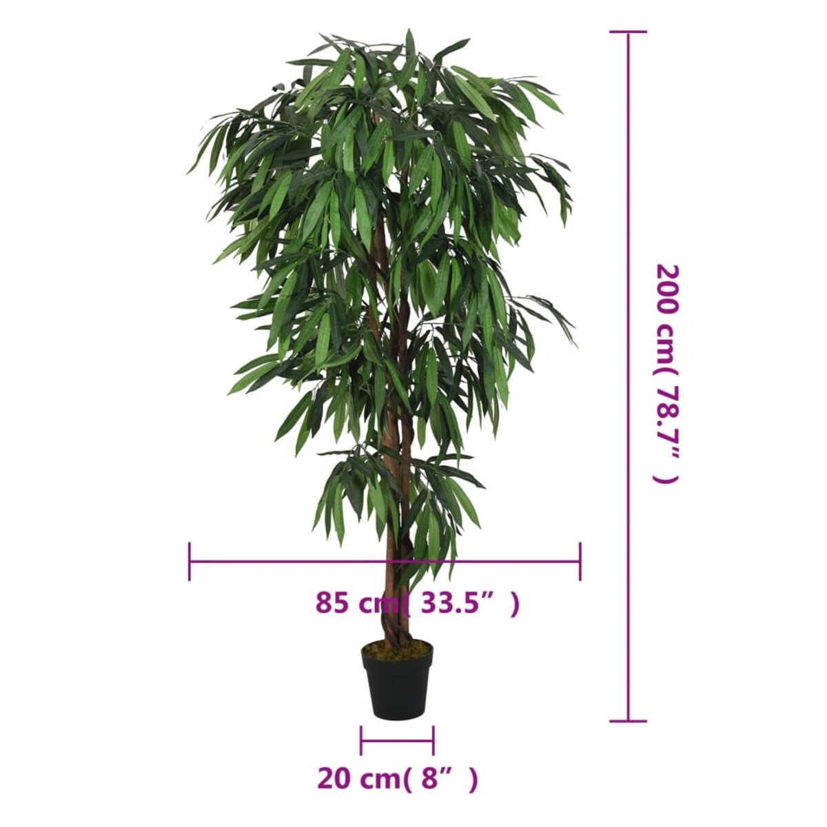 vidaXL Sztuczne drzewko mango, 1050 liści, 200 cm, zielone