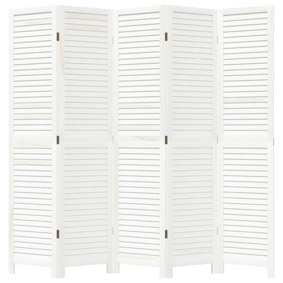 vidaXL Parawan pokojowy, 5-panelowy, biały, lite drewno paulowni