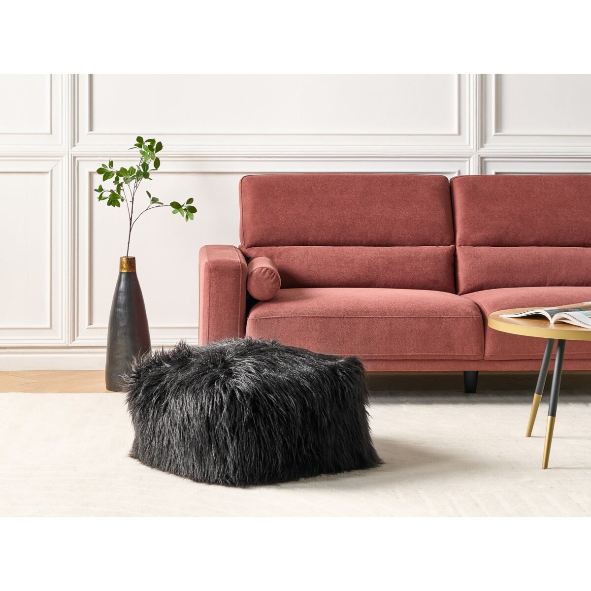 Puf futrzany 50 x 50 x 30 cm czarny MUKKI