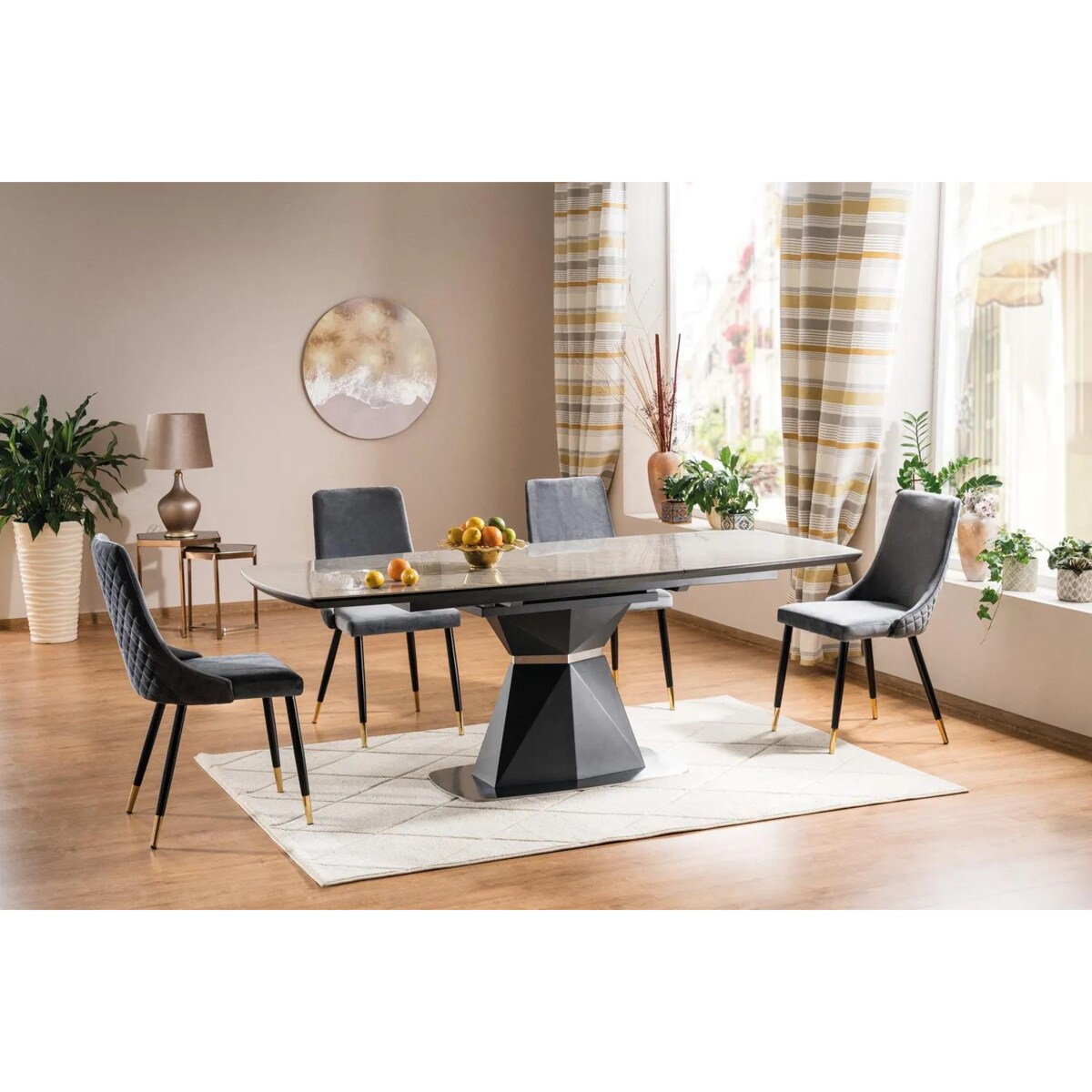 Stół CORTEZ CERAMIC 160(210)x90 szary/czarny rozkładany