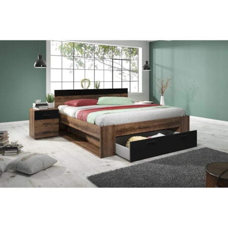 Łóżko BETA 160x200 dąb monastery/czarne z szufladą