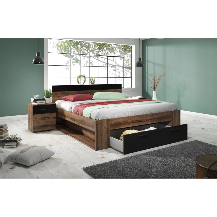 Łóżko BETA 160x200 dąb monastery/czarne z szufladą