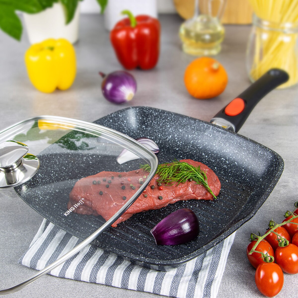 Patelnia grillowa z powłoką granitową 24cm z odpinanym uchwytem KINGHOFF
