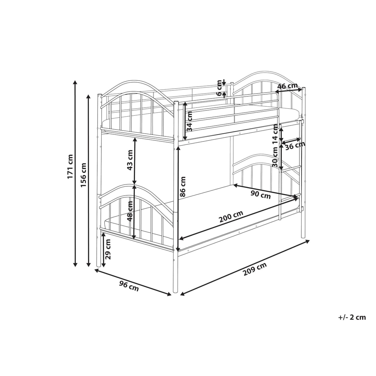 Łóżko piętrowe Metal CHARTRES 90 x 200 cm Biały
