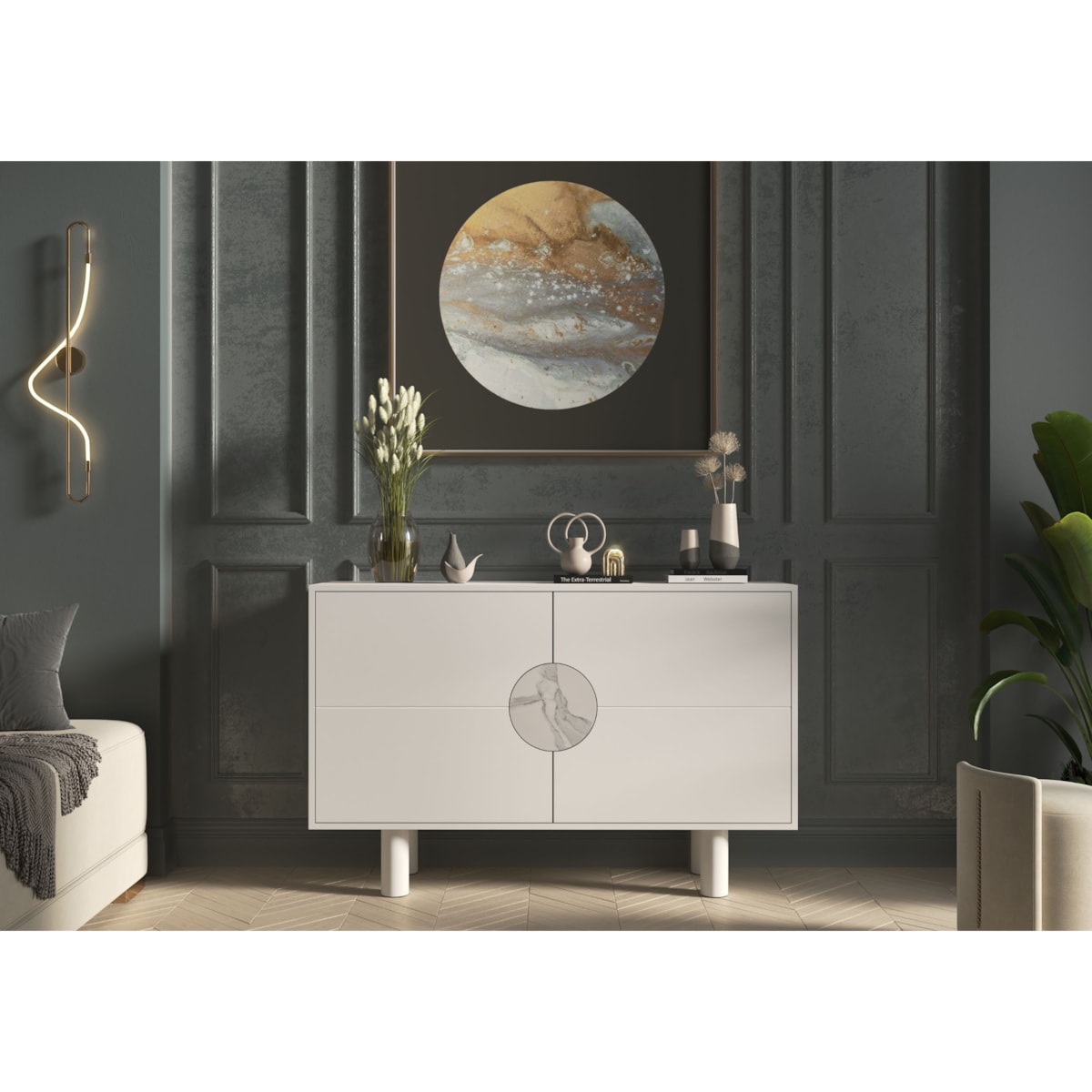 Nowoczesna komoda z marmurem Dancan ZOE 2D / kolor biały / szer. 140 cm