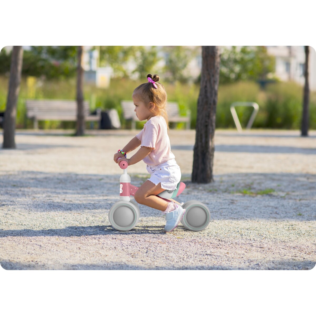 Rowerek biegowy trójkołowy jeździk dla dzieci lekki Ricokids różowo-szary