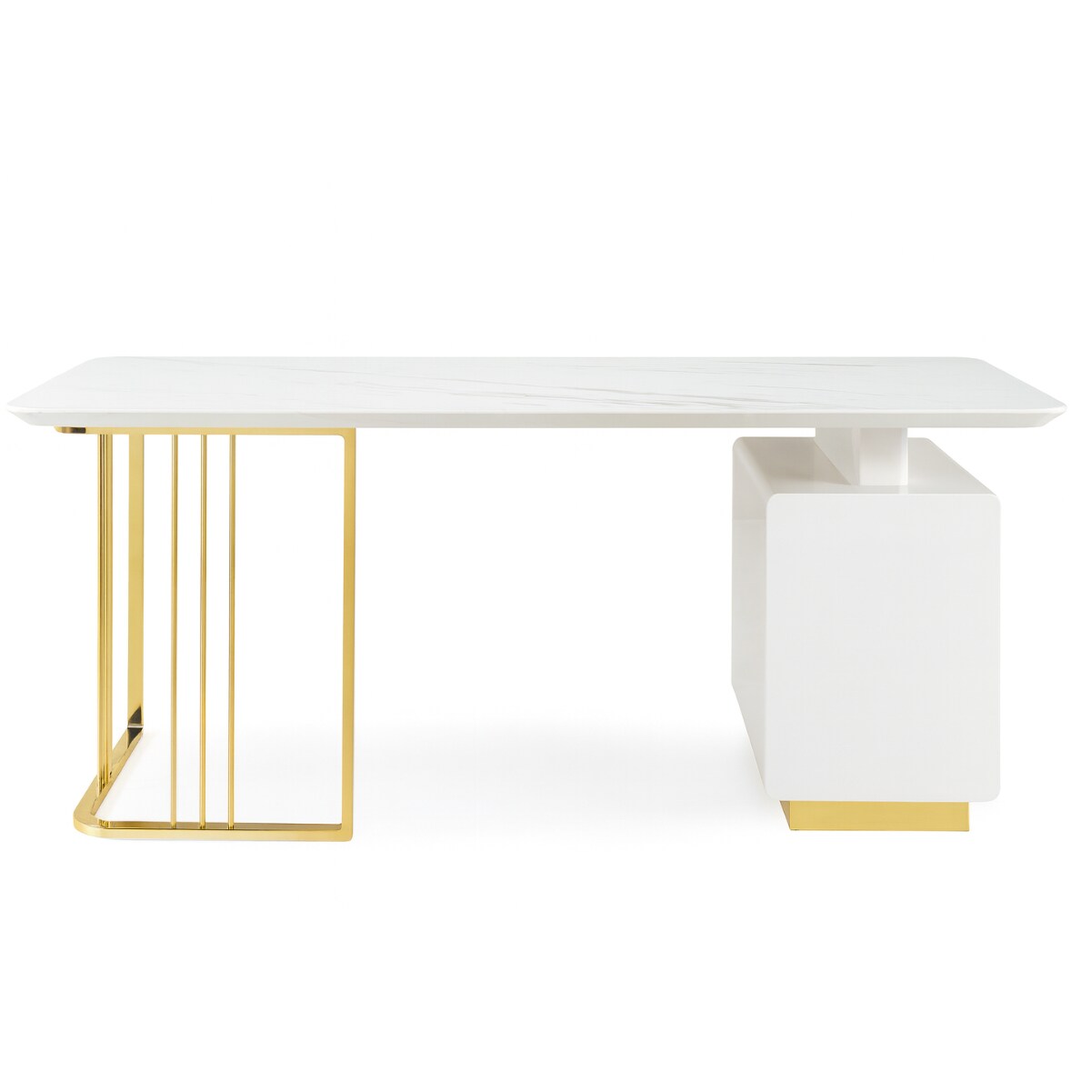 Białe złote biurko ze stali nierdzewnej Avenis Premium 140x70x75