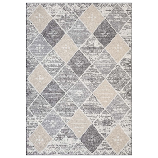 Dywan nowoczesny etniczny high low Flaire 1790 szary-beżowy romby 120x170