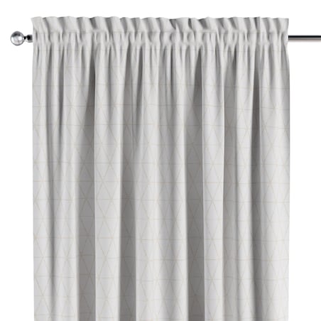 Zasłona na kanale z grzywką 1 szt. 130x260 beżowe trójkąty na kremowo-białym tle