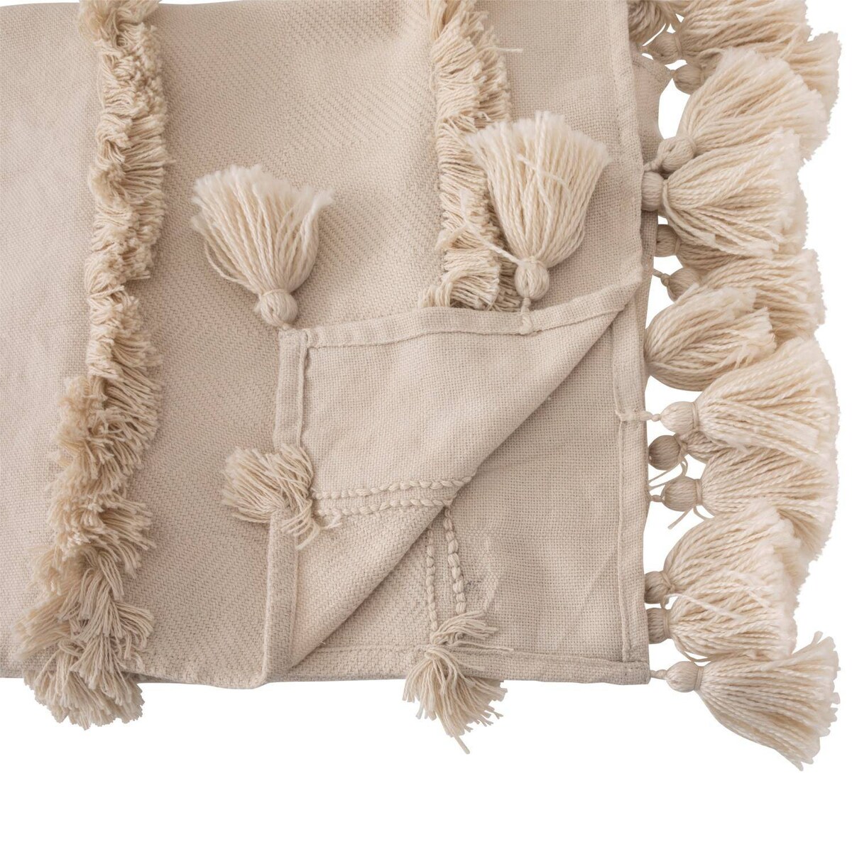 Narzuta na łóżko boho Row, 100% PET z recyklingu, z frędzlami, 180 x 130 cm