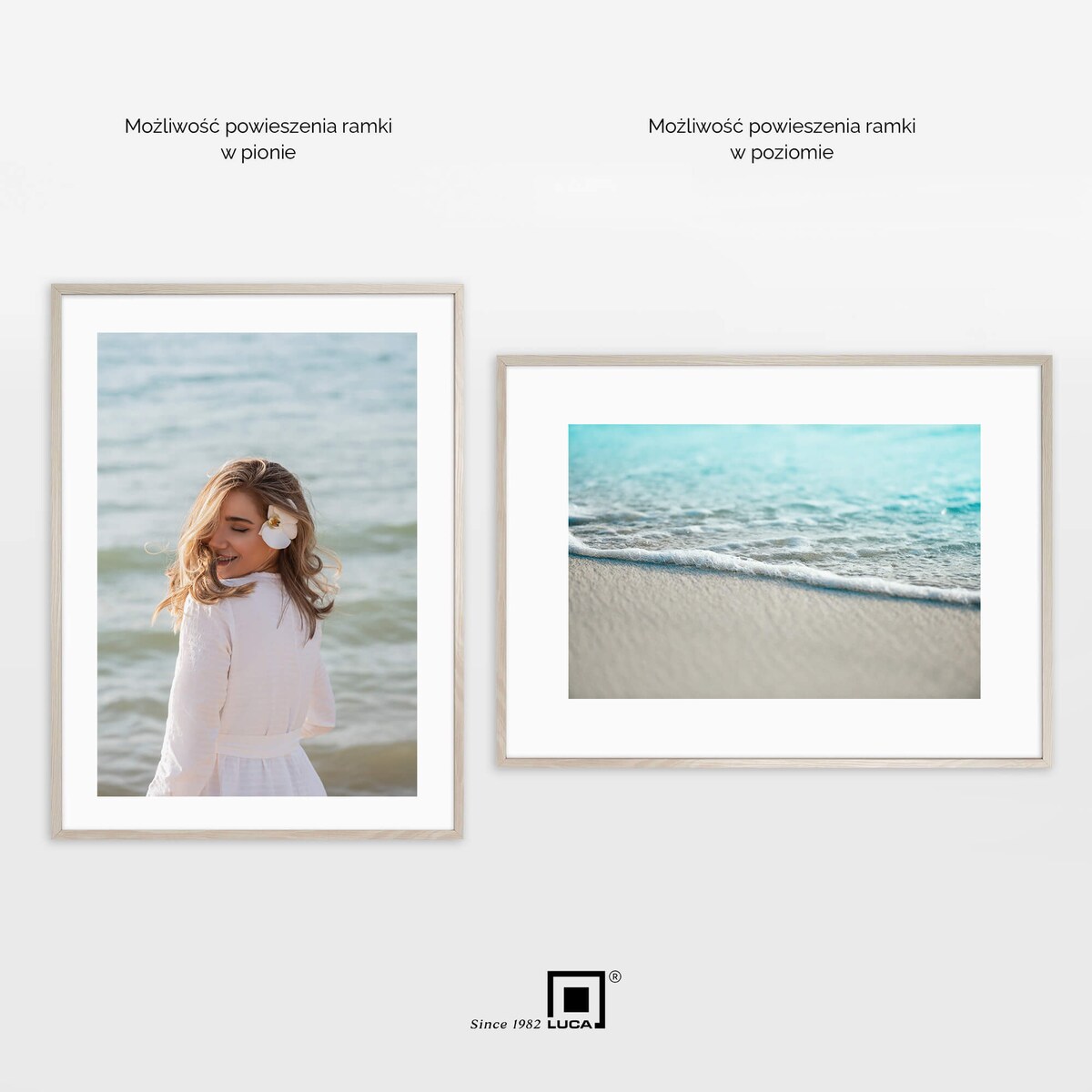 Ramka na zdjęcia 50x70 cm biała z przetarciami wisząca poziom pion rama MDF z plexi klasyczna ramka