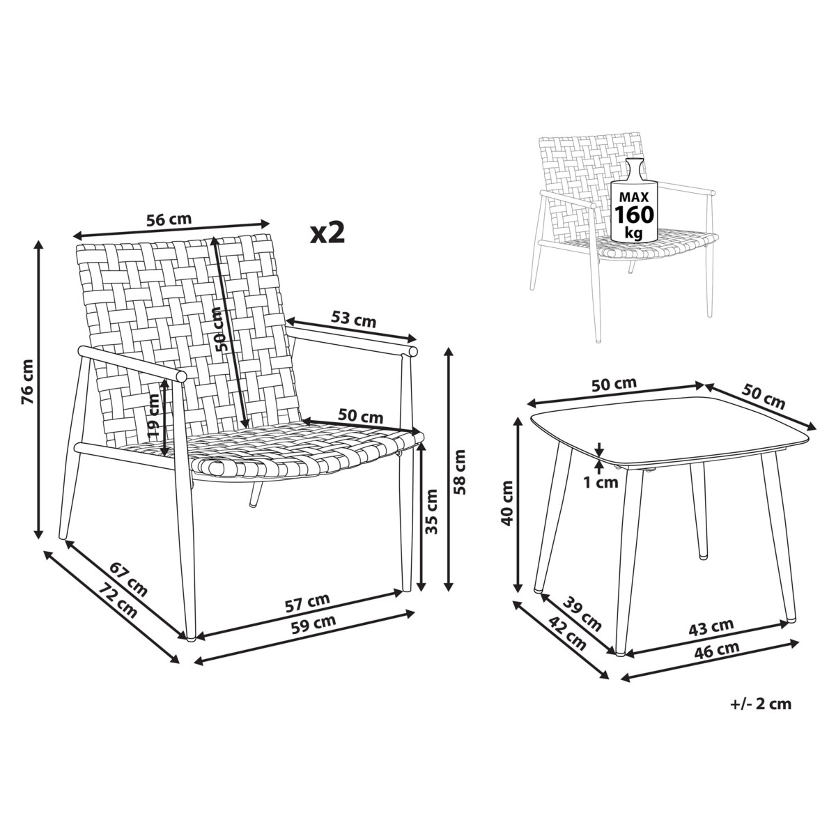 Zestaw mebli balkonowych ZIRIA Technorattan Brązowy