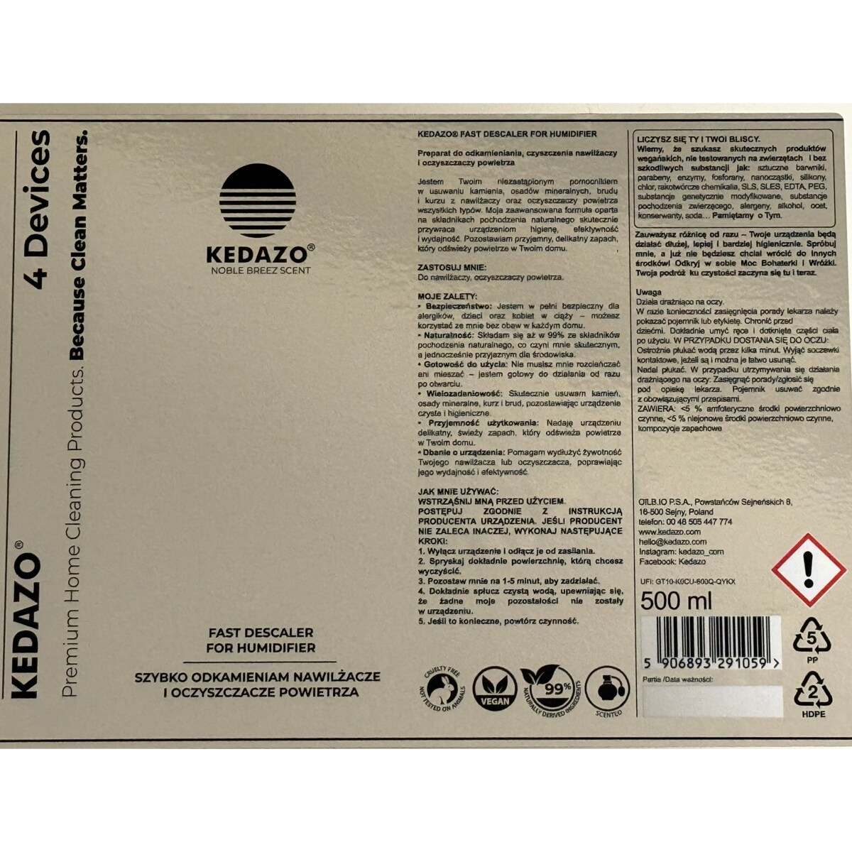 Płyn do odkamieniania nawilżaczy, oczyszczaczy powietrza... - KEDAZO Fast Descaler for Humidifier