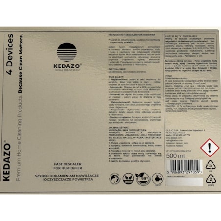 Płyn do odkamieniania nawilżaczy, oczyszczaczy powietrza... - KEDAZO Fast Descaler for Humidifier