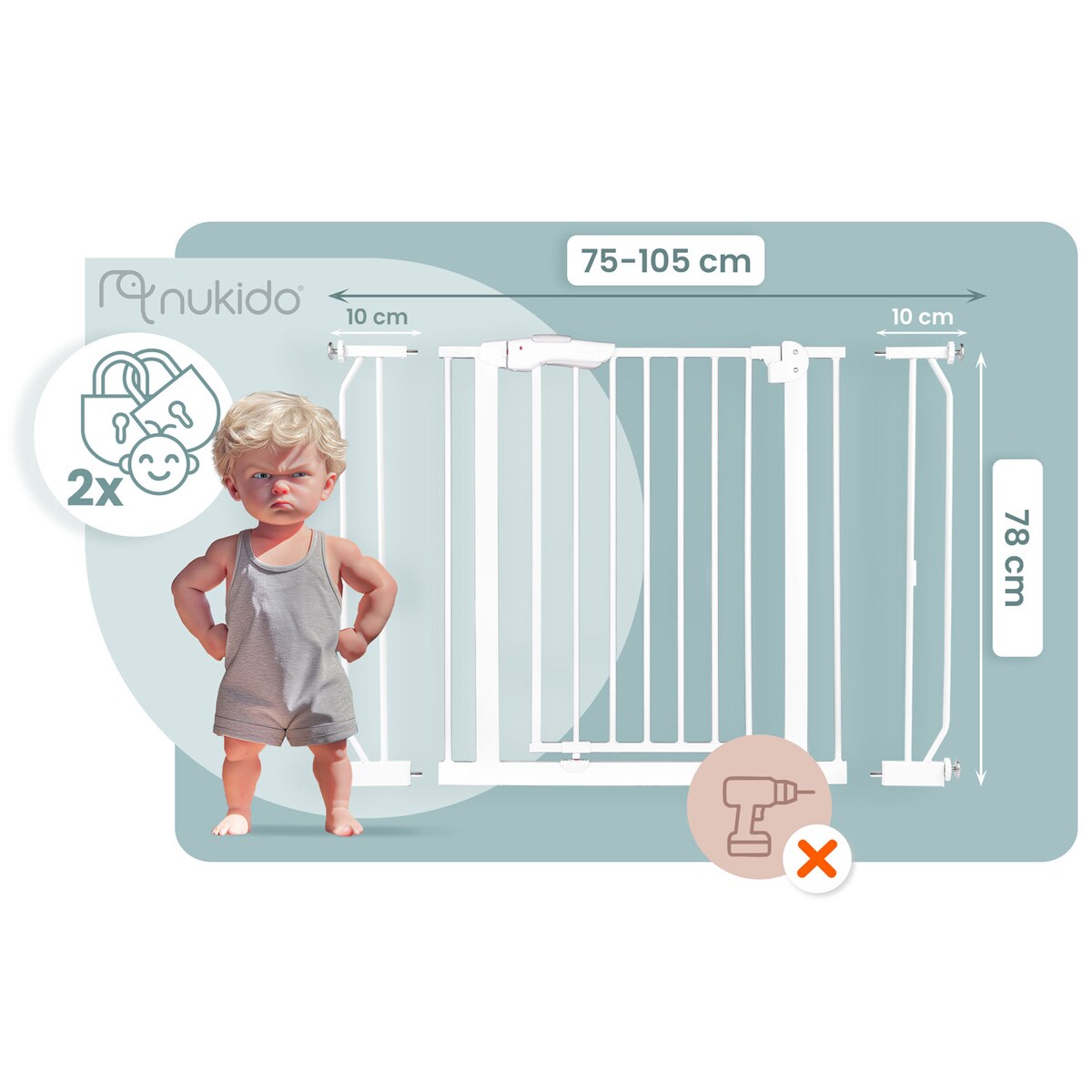 Barierka zabezpieczająca ochronna Nukido na schody i drzwi 75-105cm biała 718000