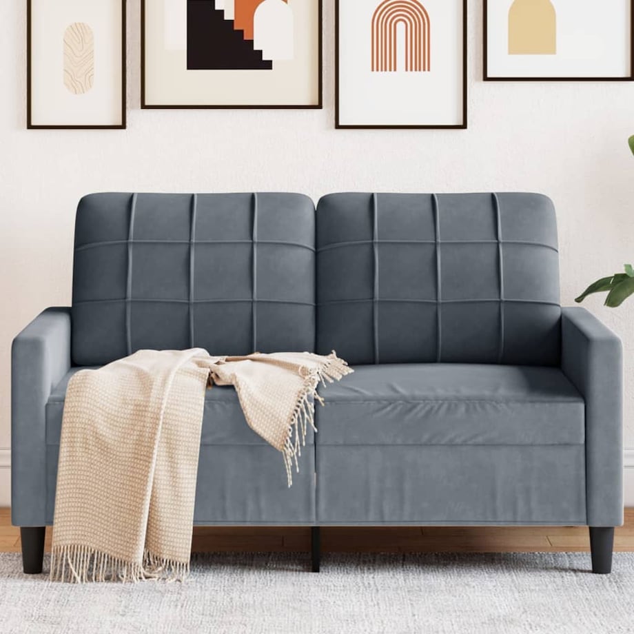 vidaXL Sofa 2-osobowa, ciemnoszary, 120 cm, tapicerowana aksamitem