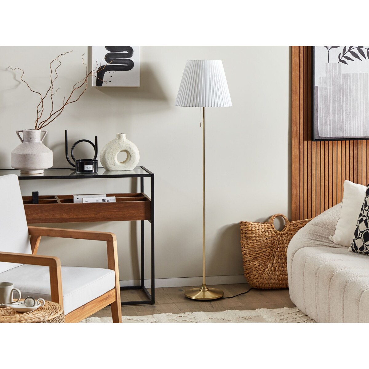 Lampa podłogowa metalowa mosiężno-biała TORYSA
