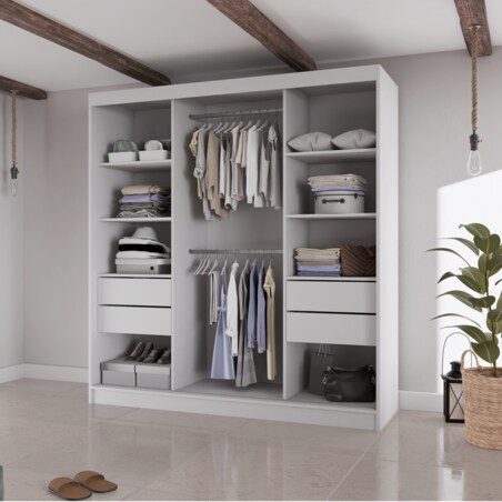 Szafa przesuwna Filo V200 z lustrem, szprosy na frontach- biała