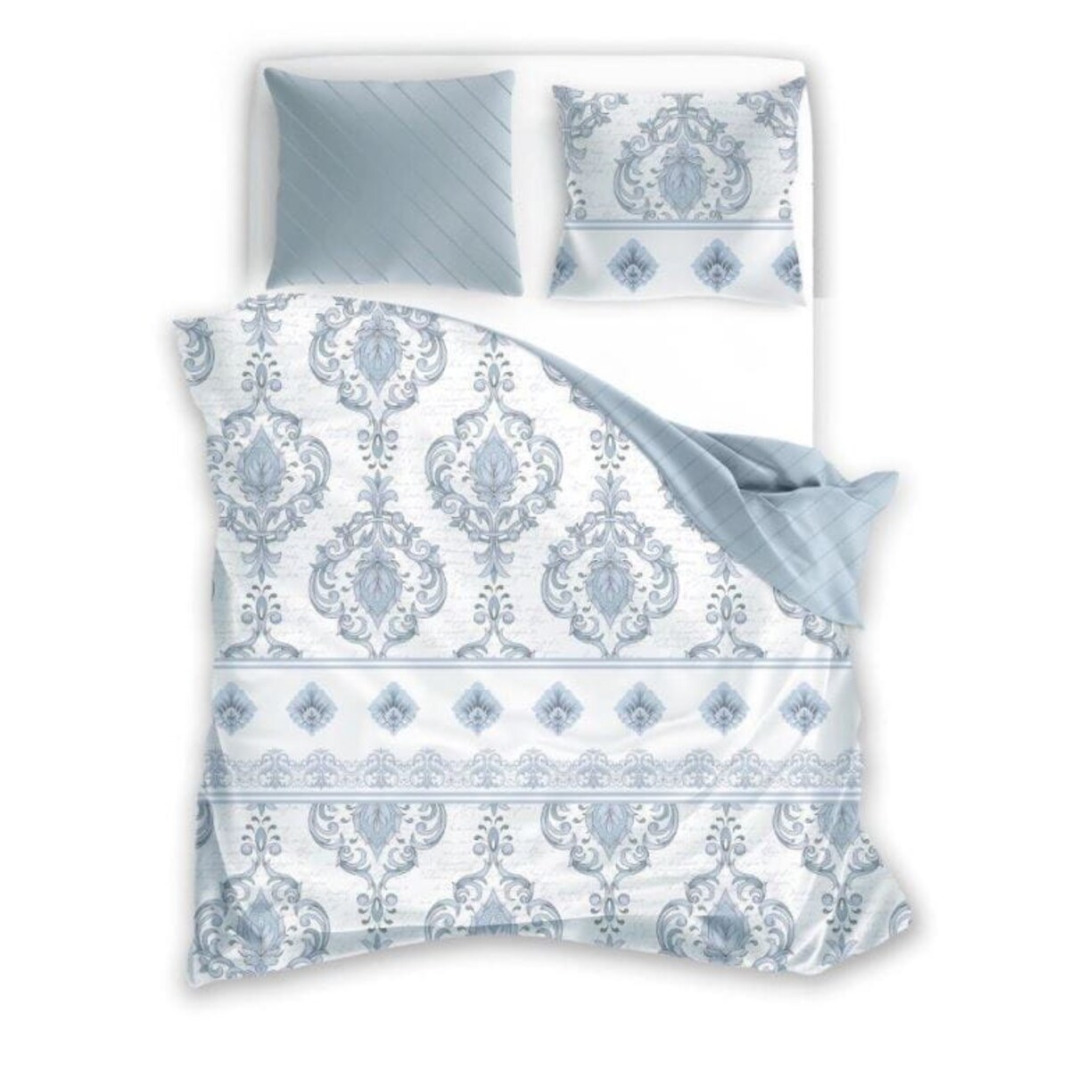 Pościel Satynowa 160x200 Pure Satin Mozaika Rozeta Niebieska Popiel