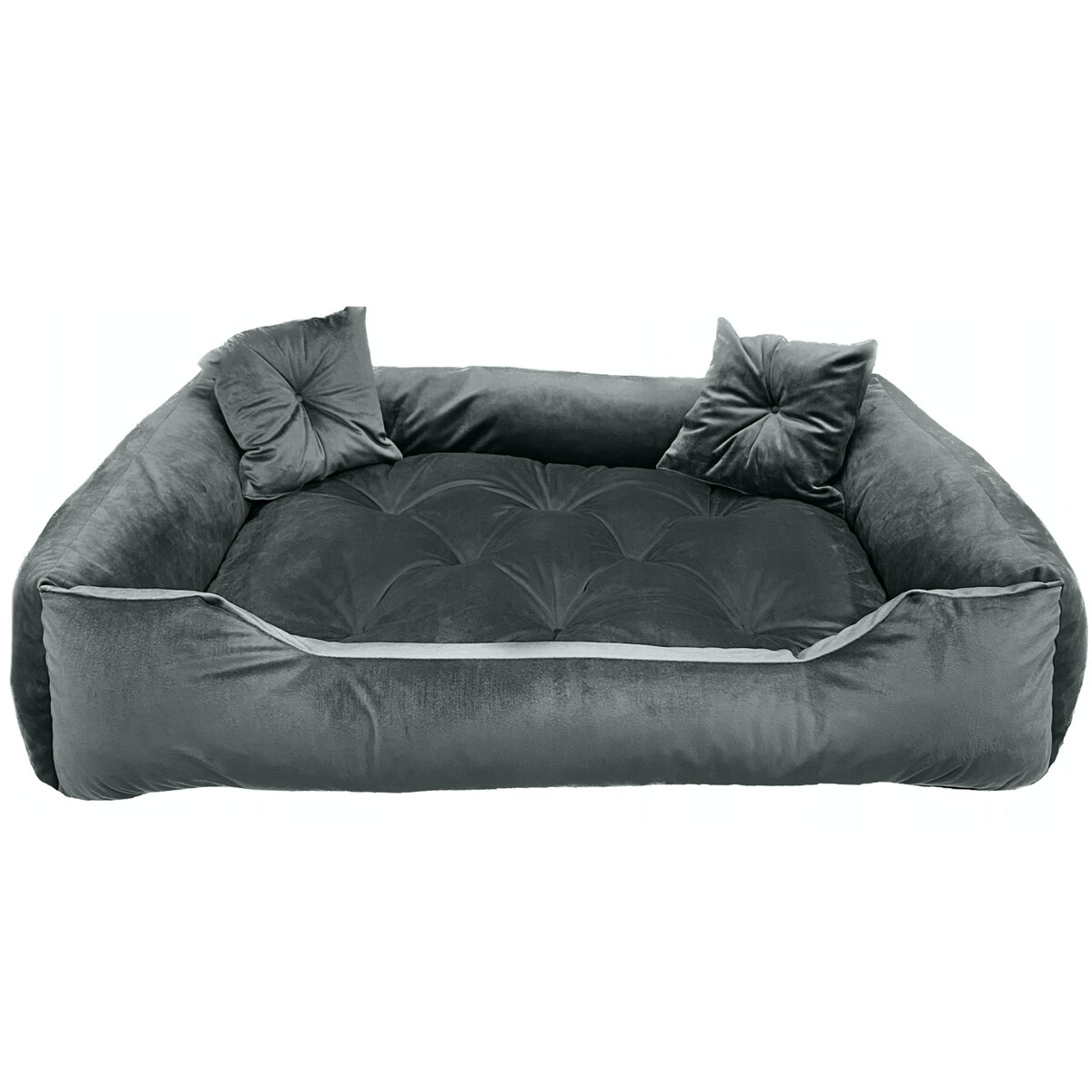 Legowisko Dla Psa Kanapa Posłanie Welurowe 70X60 Cm Pikowane Prestiżowe Szare