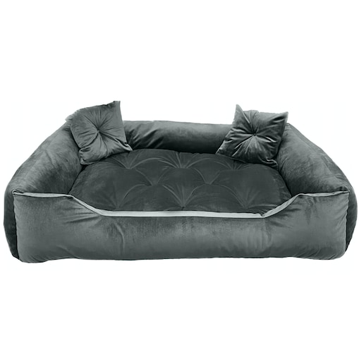 Legowisko Dla Psa Kanapa Posłanie Welurowe 70X60 Cm Pikowane Prestiżowe Szare