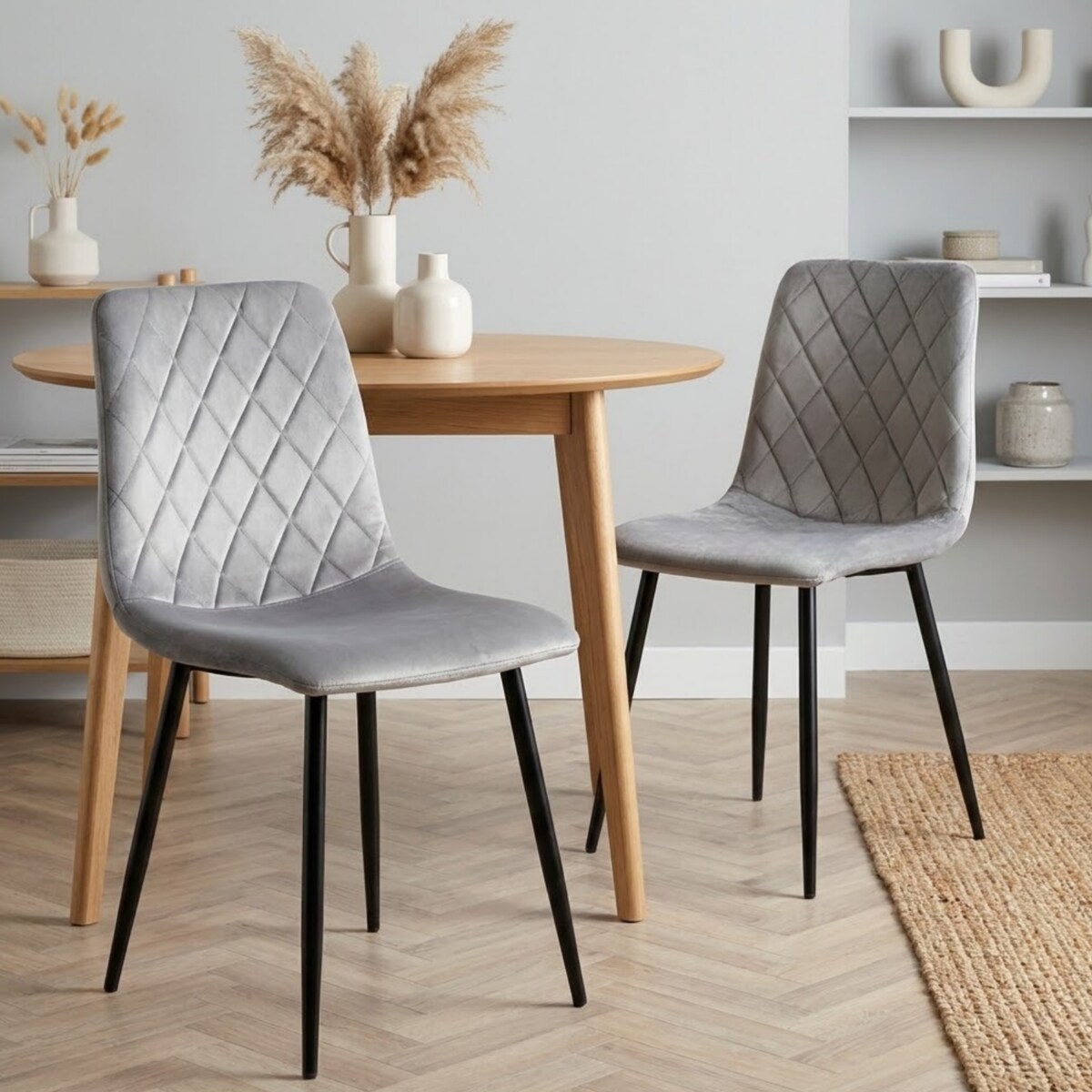 Krzesło szare tapicerowane pikowane welurowe nowoczesne wygodne velvet